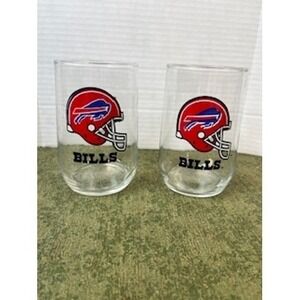 Buffalo Bills NFL Football Helmet Drinking Glasses Set of 2 Vintage